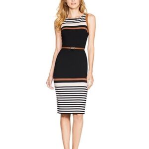 White House Black Market Black White Striped Sleeveless Dress
